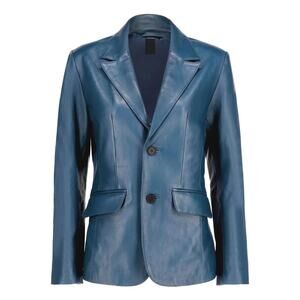 Cider Blue Faux Leather Blazer